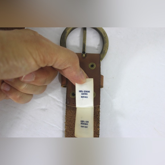 Vintage Wide Tan Leather Belt Metal Studs Embellishments Brass Buckle Topstitch - Picture 7 of 8